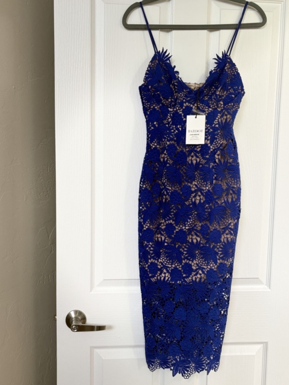 Bardot Royal Blue Lace Floral Midi Dress - Picture 4 of 13